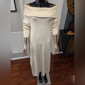 Banana Republic Cream Off-Shoulder Sweater Dress